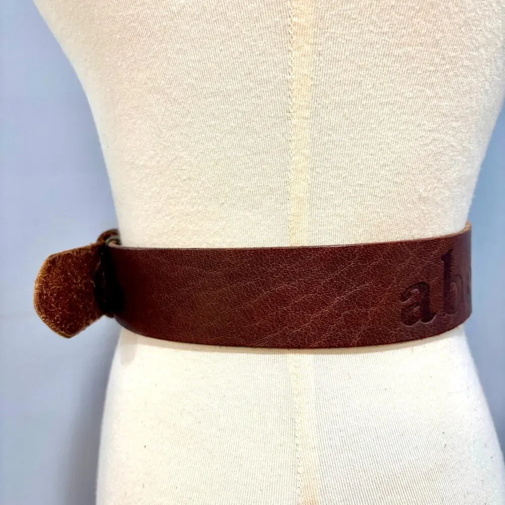 VTG Abercrombie Men's Brown Leather Wide Belt Western Moose Gorpcore 35